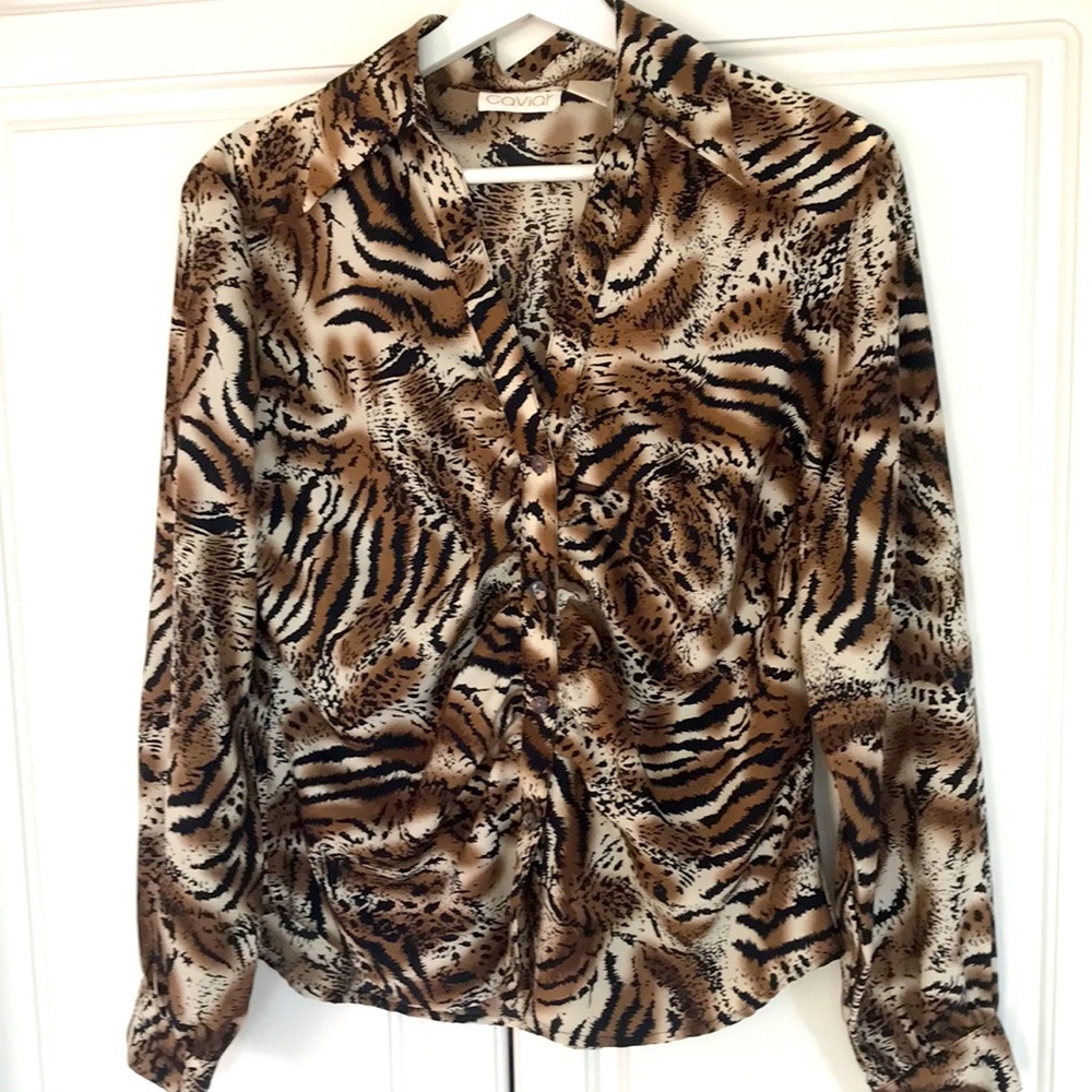 Vintage Button down animal print long sleeve women’s blouse .